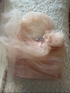 MNG Tank Top Sheer Blush Pink Wth Floral Rosette Scarf